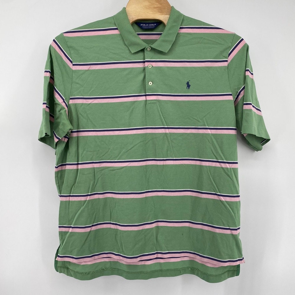 Polo Golf Ralph Lauren Men's XXL Green Pink Navy Stripe Short Sleeve Polo Shirt